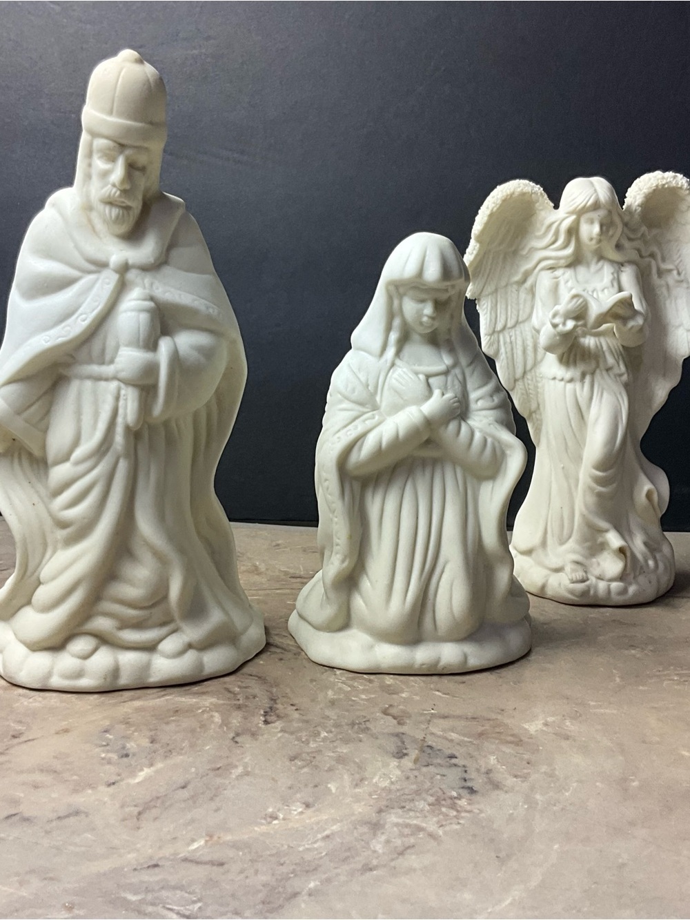 VTG White Bisque Porcelain Balthasar the Magi & Two Angels